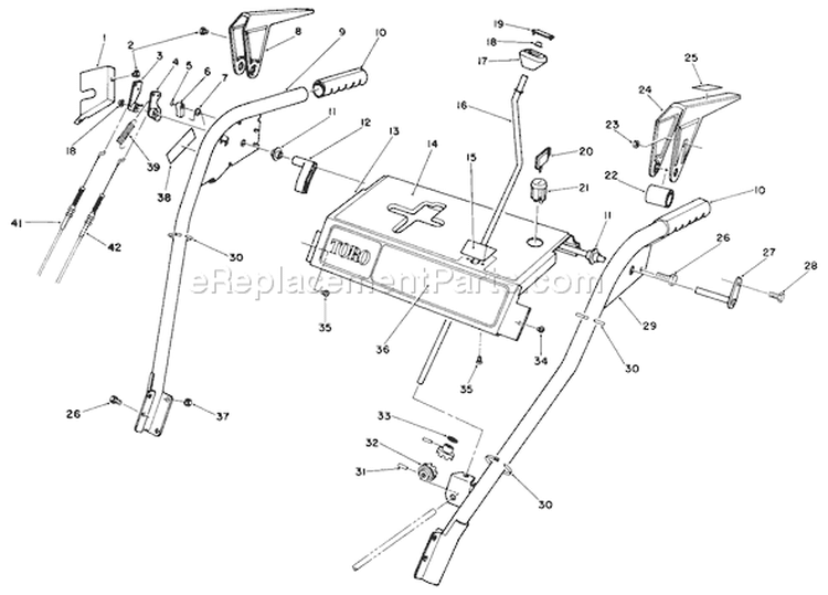 Handle Assembly Diagram and Parts List for 38540 9000001-9999999 - 1989 Toro Snow Blower
