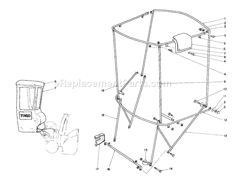 Snow Cab Assembly Diagram and Parts List for 38545 9000001-9999999 - 1989 Toro Snow Blower