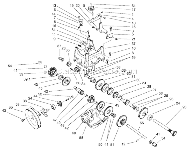 Transmission Assembly Diagram and Parts List for 38546 99000001-99999999 - 1999 Toro Snow Blower