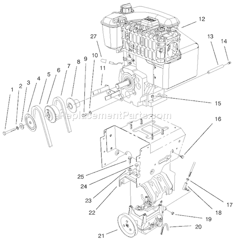Engine Assembly Diagram and Parts List for 38546 99000001-99999999 - 1999 Toro Snow Blower