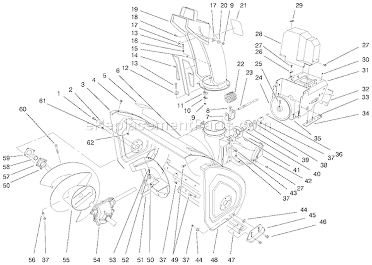 Housing and Chute Diagram and Parts List for 38546 99000001-99999999 - 1999 Toro Snow Blower