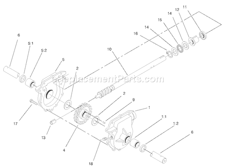 Auger Gearcase Assembly Diagram and Parts List for 38547 200000001-200999999 - 2000 Toro Snow Blower
