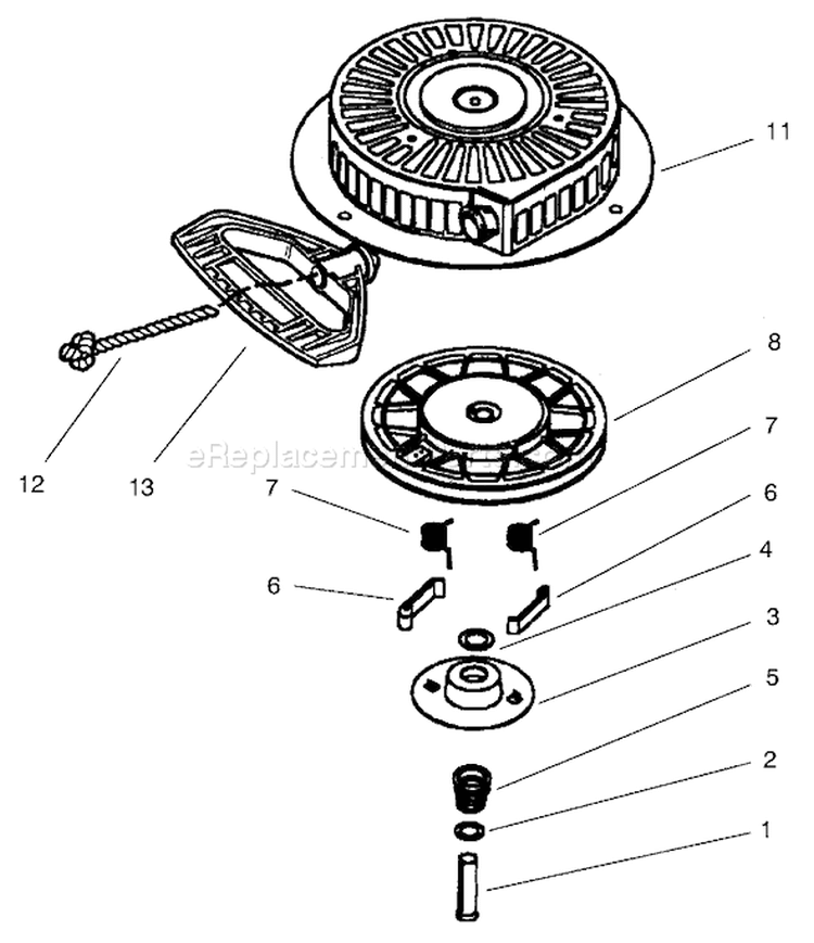 Recoil Starter Diagram and Parts List for 38547 200000001-200999999 - 2000 Toro Snow Blower