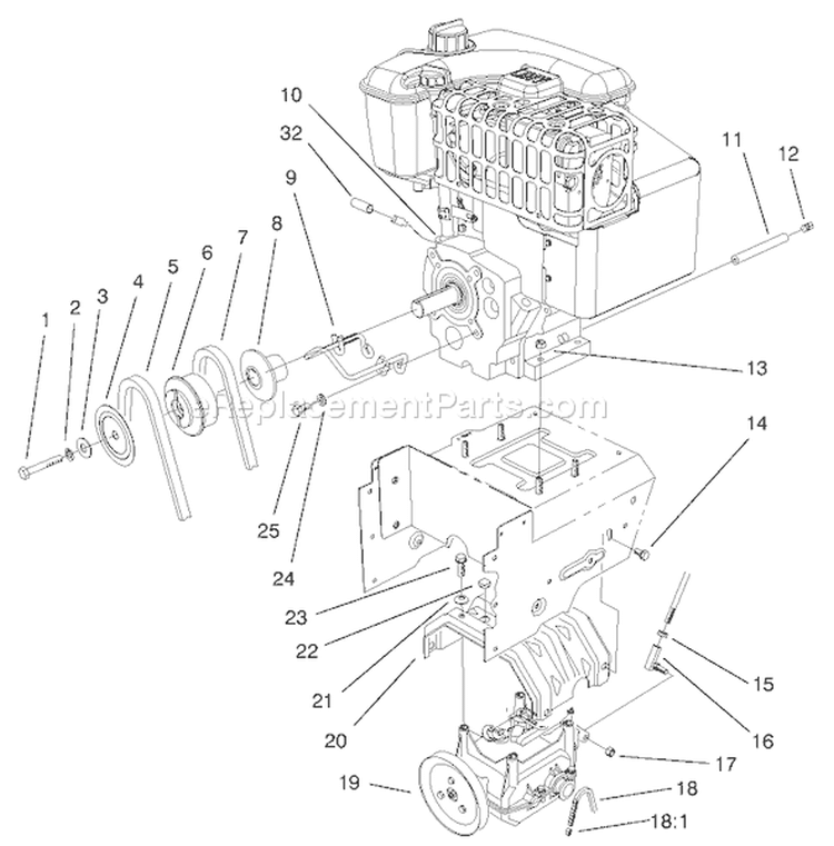 Engine And Transmission Assembly Diagram and Parts List for 38547 200000001-200999999 - 2000 Toro Snow Blower