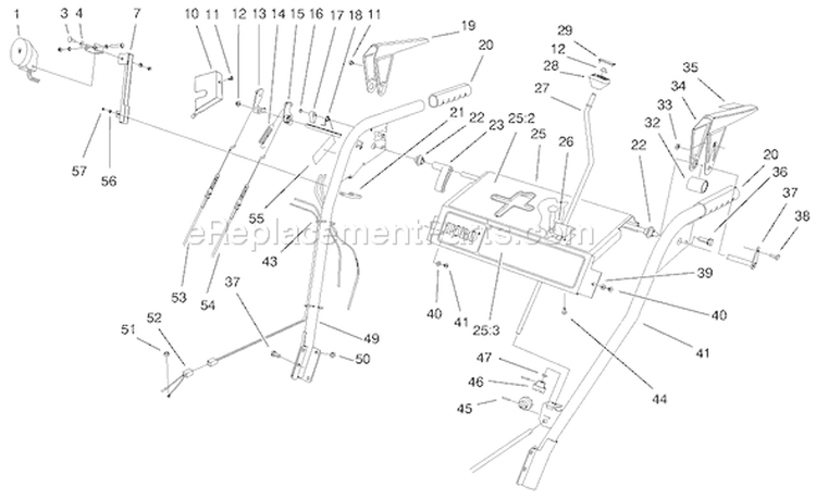 Handle And Control Assembly Diagram and Parts List for 38547 200000001-200999999 - 2000 Toro Snow Blower