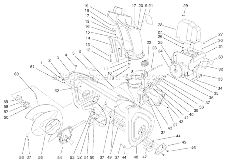 Housing And Engine Frame Assembly Diagram and Parts List for 38547 200000001-200999999 - 2000 Toro Snow Blower