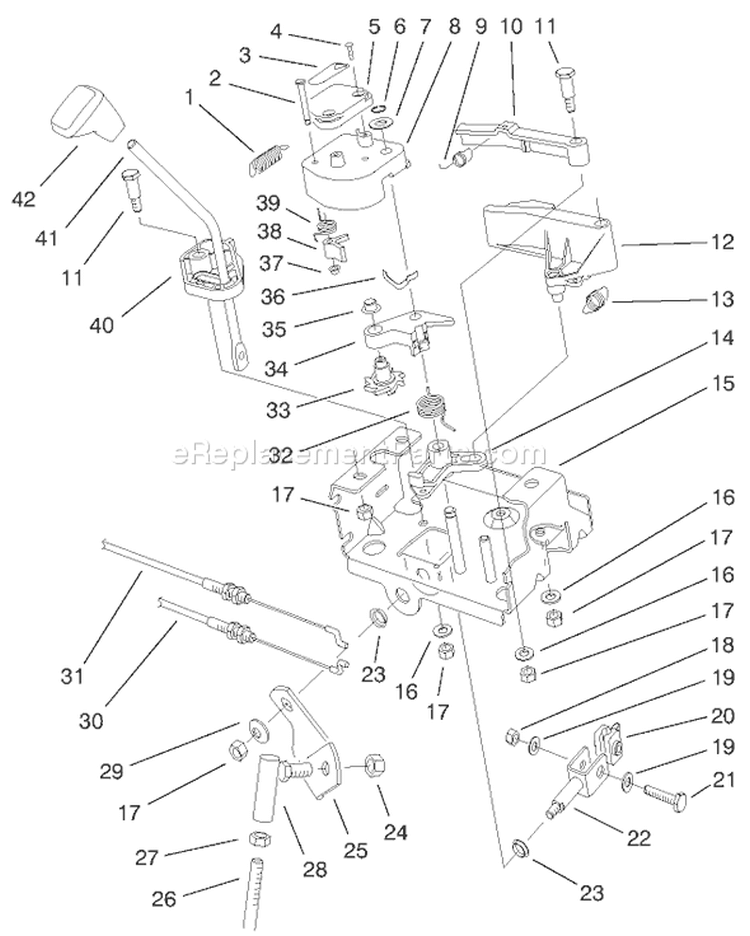 Power Shift Control Assembly Diagram and Parts List for 38547 200000001-200999999 - 2000 Toro Snow Blower