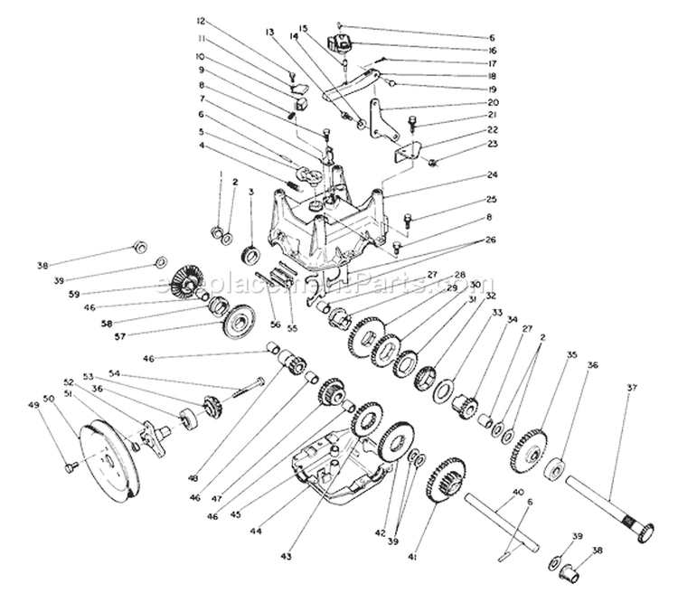 Transmission Assembly Diagram and Parts List for 38555 3900001-3999999 - 1993 Toro Snow Blower