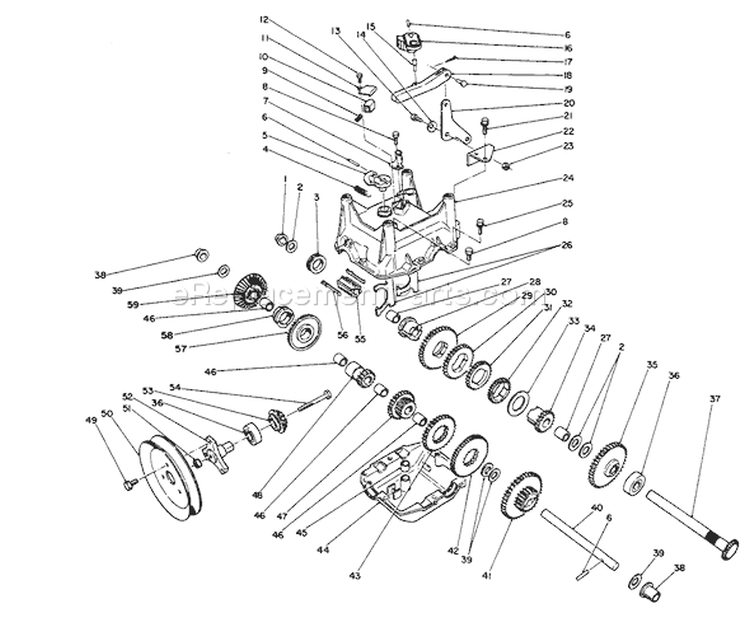 Transmission Assembly Diagram and Parts List for 38555 59000001-59999999 - 1995 Toro Snow Blower