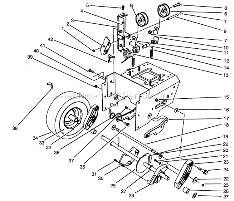 Traction Drive Assembly Diagram and Parts List for 38555 59000001-59999999 - 1995 Toro Snow Blower