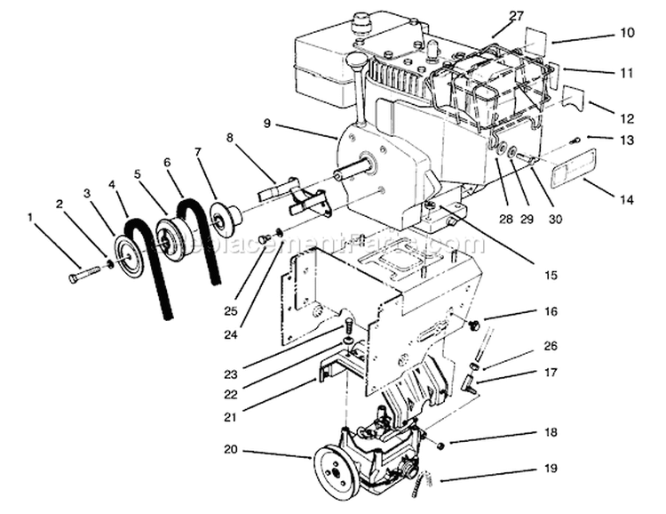 Engine Assembly Diagram and Parts List for 38555 69000001-69999999 - 1996 Toro Snow Blower
