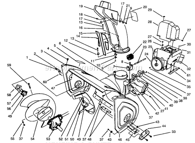 Housing and Chute Diagram and Parts List for 38555 69000001-69999999 - 1996 Toro Snow Blower