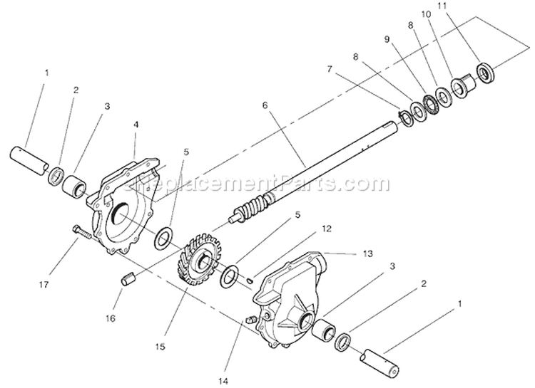 28" Auger Gearcase Assembly Diagram and Parts List for 38555 790000001-799999999 - 1997 Toro Snow Blower