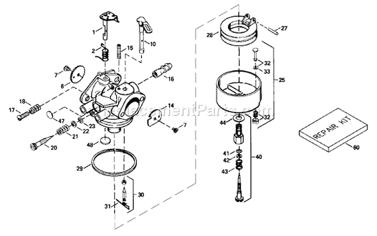Carburetor Diagram and Parts List for 38555 790000001-799999999 - 1997 Toro Snow Blower