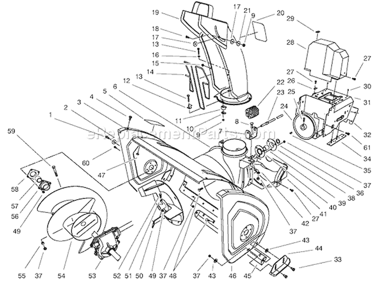 Housing and Chute Diagram and Parts List for 38555 790000001-799999999 - 1997 Toro Snow Blower