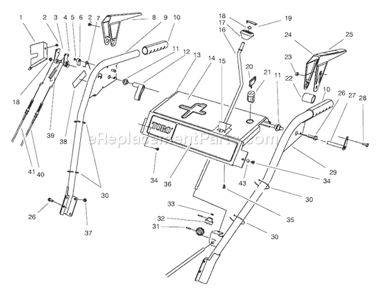 Handle Assembly Diagram and Parts List for 38556 8900001-8999999 - 1998 Toro Snow Blower