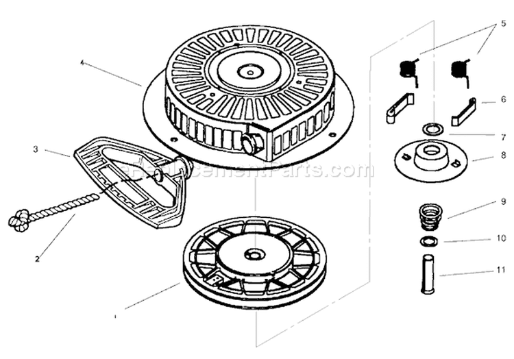 Rewind Starter Diagram and Parts List for 38543 7900001-7999999 - 1997 Toro Snow Blower
