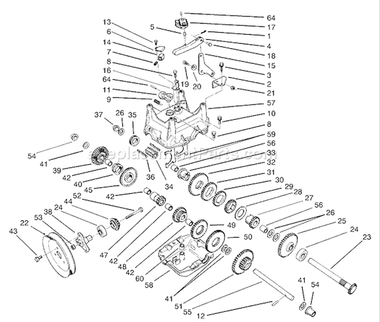 Traction Gearcase Assembly Diagram and Parts List for 38559 240000001-240999999 - 2004 Toro Snow Blower