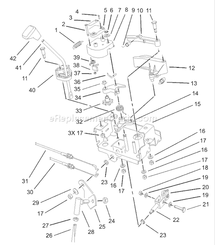 Power Shift Control Assembly Diagram and Parts List for 38559 240000001-240999999 - 2004 Toro Snow Blower