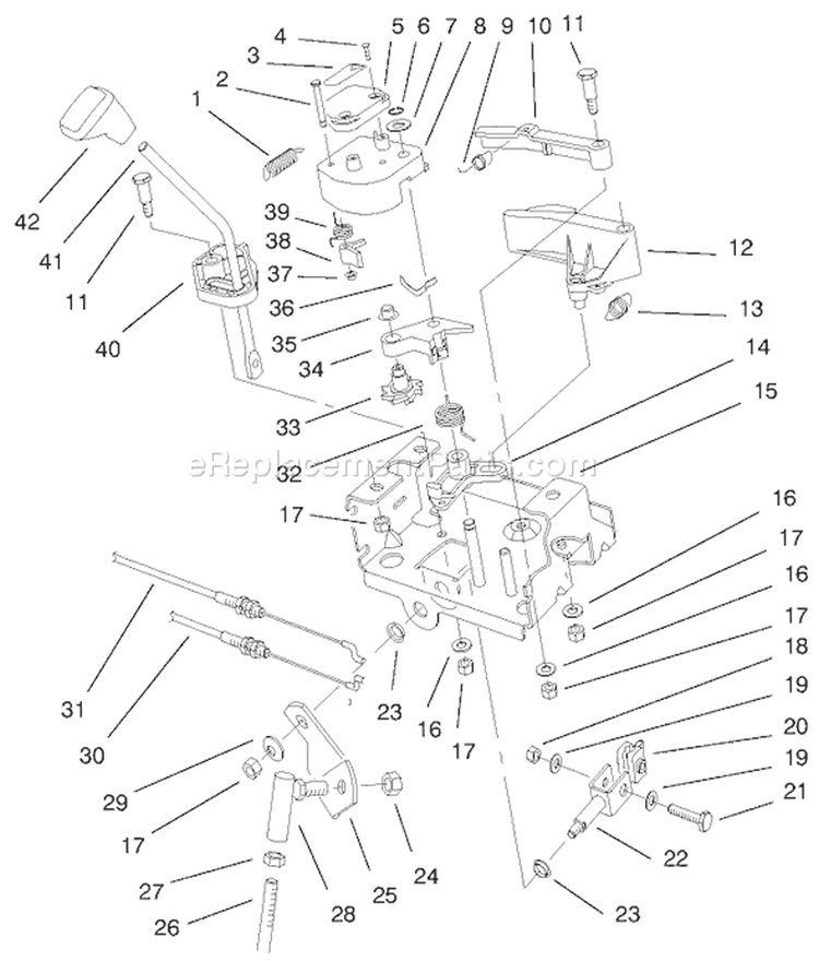 Traction Linkage Assembly Diagram and Parts List for 38558 99000001-99999999 - 1999 Toro Snow Blower