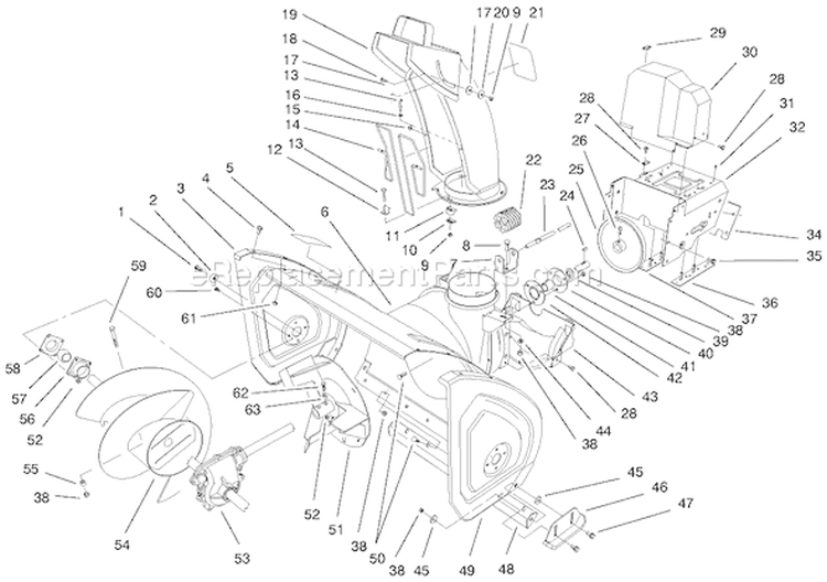 Housing Assembly Diagram and Parts List for 38558 99000001-99999999 - 1999 Toro Snow Blower