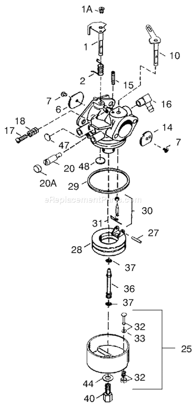 Carburetor Diagram and Parts List for 38558 99000001-99999999 - 1999 Toro Snow Blower