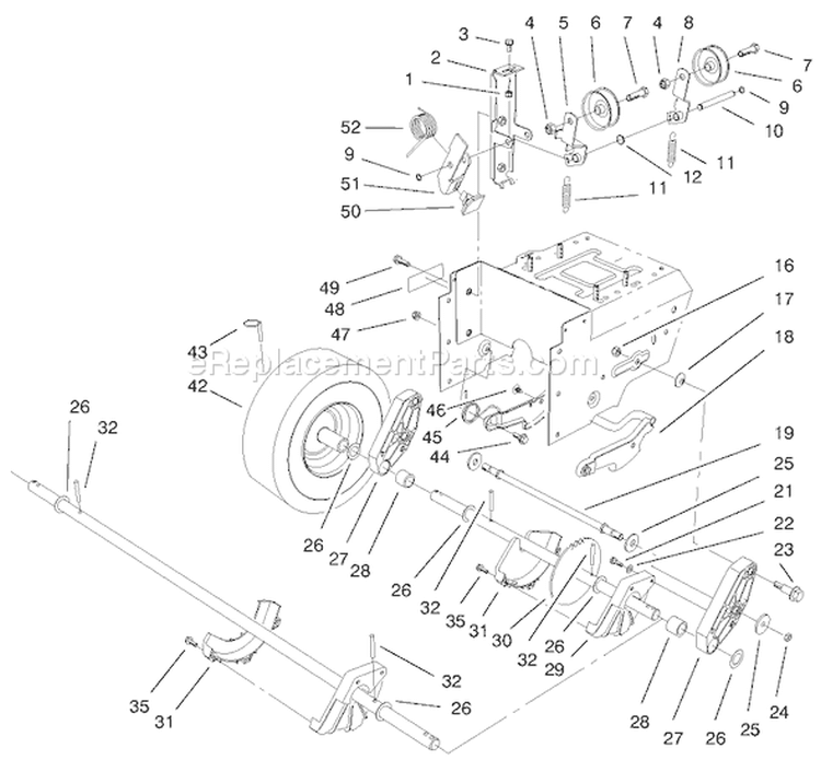 Traction Drive Assembly Diagram and Parts List for 38558 99000001-99999999 - 1999 Toro Snow Blower