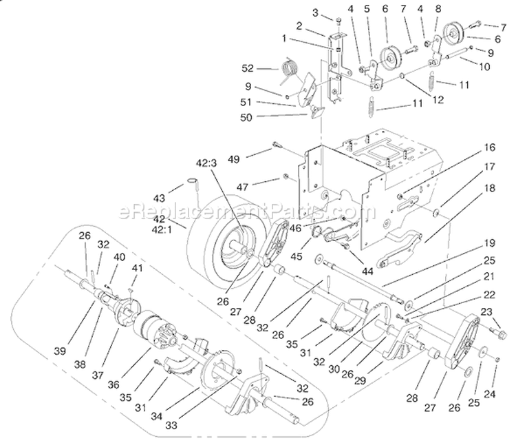 Lower Traction Assembly Diagram and Parts List for 38560 200000001-200999999 - 2000 Toro Snow Blower