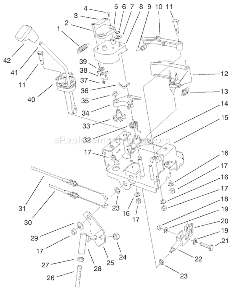 Power Shift Control Assembly Diagram and Parts List for 38560 200000001-200999999 - 2000 Toro Snow Blower