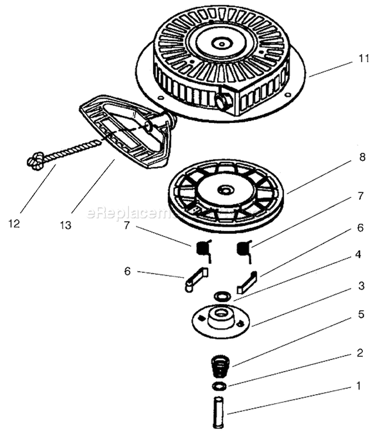 Recoil Starter Diagram and Parts List for 38560 200000001-200999999 - 2000 Toro Snow Blower