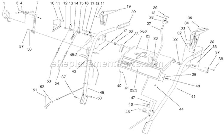 Handle And Control Assembly Diagram and Parts List for 38560 200000001-200999999 - 2000 Toro Snow Blower
