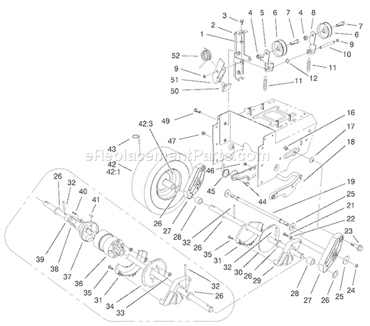 Lower Traction Assembly Diagram and Parts List for 38559 220000001-220999999 - 2002 Toro Snow Blower
