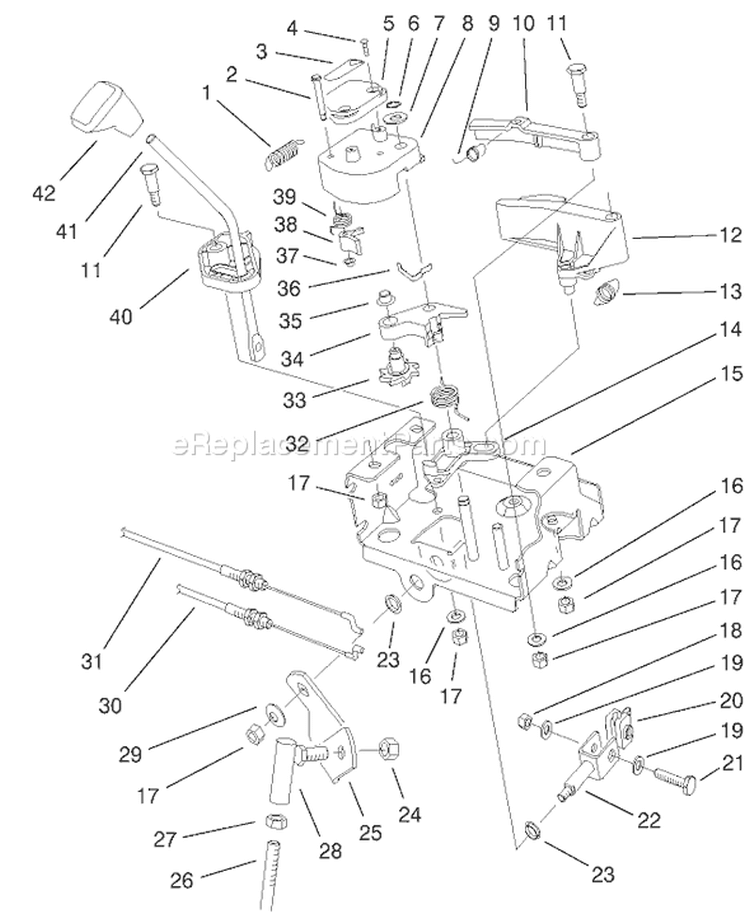 Power Shift Control Assembly Diagram and Parts List for 38559 220000001-220999999 - 2002 Toro Snow Blower