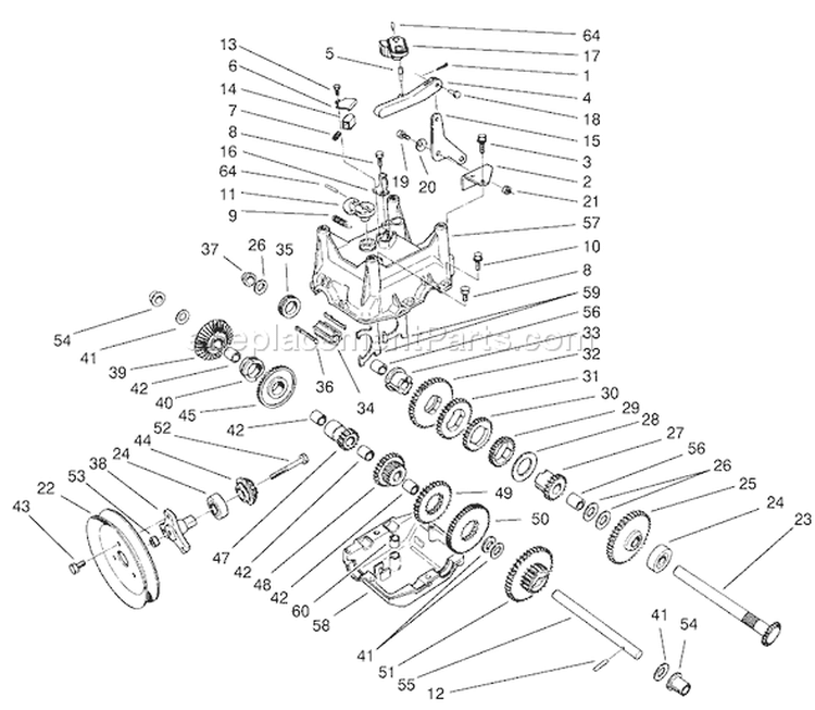 Traction Gearcase Assembly Diagram and Parts List for 38559 220000001-220999999 - 2002 Toro Snow Blower