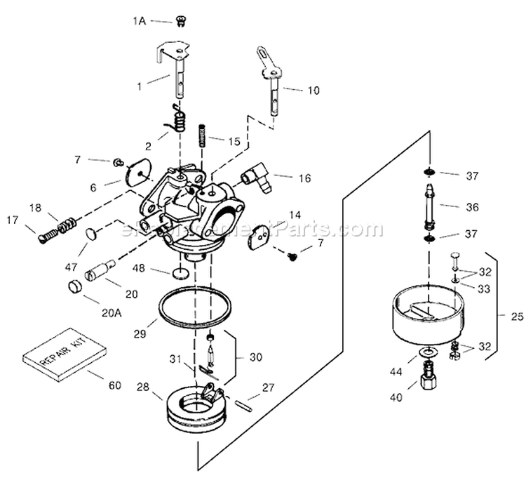 Carburetor Diagram and Parts List for 38559 220000001-220999999 - 2002 Toro Snow Blower