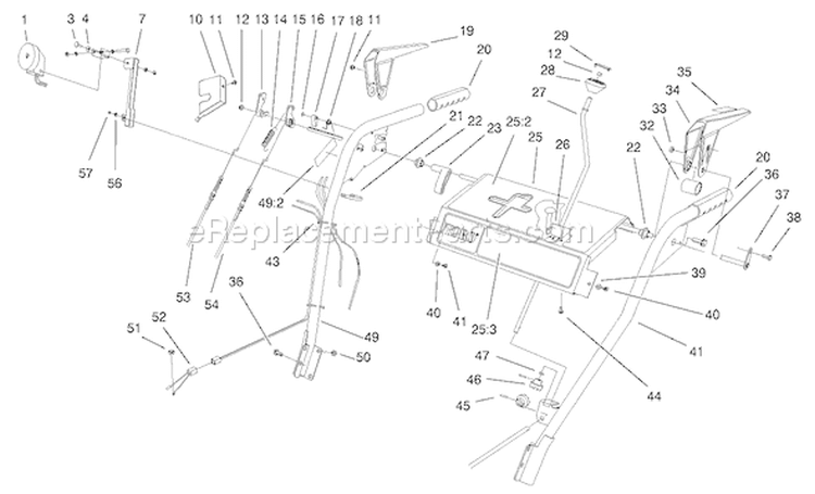 Handle And Control Assembly Diagram and Parts List for 38559 220000001-220999999 - 2002 Toro Snow Blower