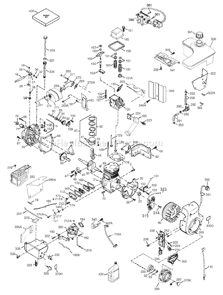 Engine Diagram and Parts List for 38560 240000001-240999999 - 2004 Toro Snow Blower