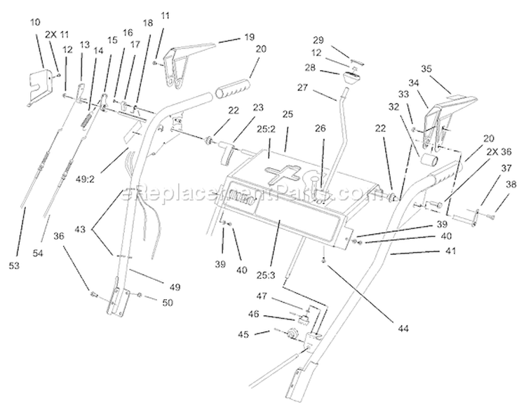 Handle and Control Assembly Diagram and Parts List for 38560 240000001-240999999 - 2004 Toro Snow Blower