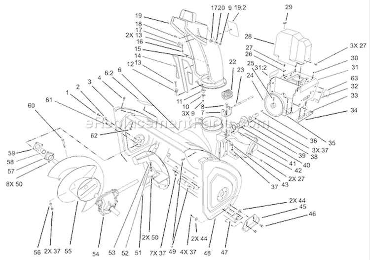 Housing and Engine Frame Assembly Diagram and Parts List for 38560 240000001-240999999 - 2004 Toro Snow Blower