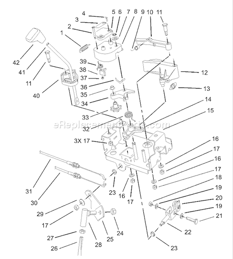 Power Shift Control Assembly Diagram and Parts List for 38560 240000001-240999999 - 2004 Toro Snow Blower