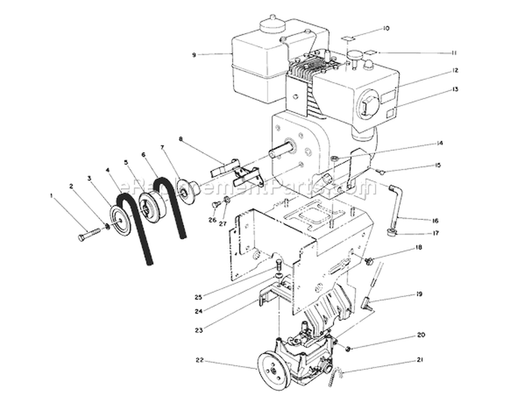 Engine Diagram and Parts List for 38570 0000001-0999999 - 1990 Toro Snow Blower