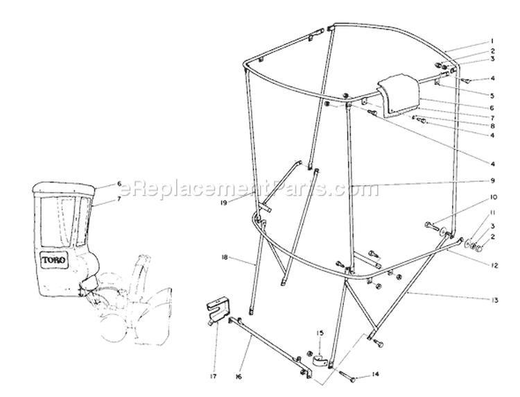 Snow Cab Diagram and Parts List for 38570 1000001-1999999 - 1991 Toro Snow Blower