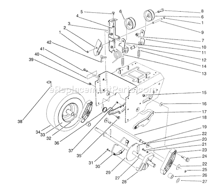 Traction Drive Assembly Diagram and Parts List for 38570 1000001-1999999 - 1991 Toro Snow Blower