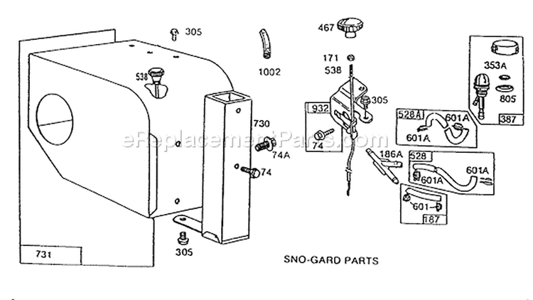 Page H Diagram and Parts List for 38570 1000001-1999999 - 1991 Toro Snow Blower