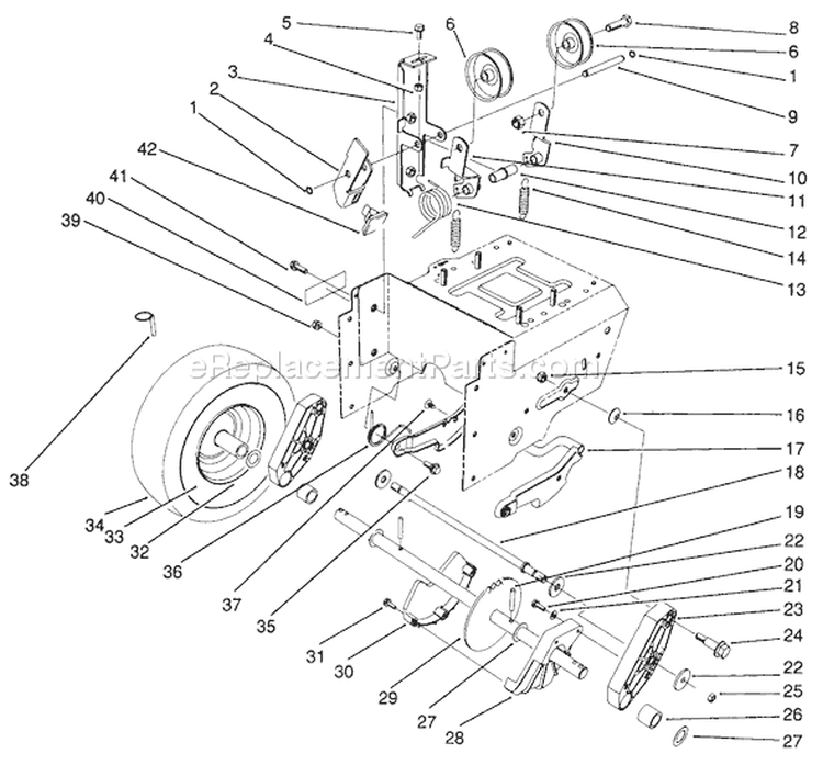 Traction Drive Assembly Diagram and Parts List for 38570 3900001-3999999 - 1993 Toro Snow Blower