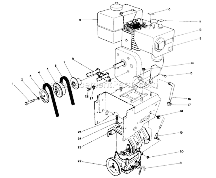 Engine Diagram and Parts List for 38570 3900001-3999999 - 1993 Toro Snow Blower