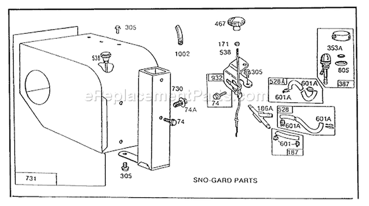 Page H Diagram and Parts List for 38570 3900001-3999999 - 1993 Toro Snow Blower