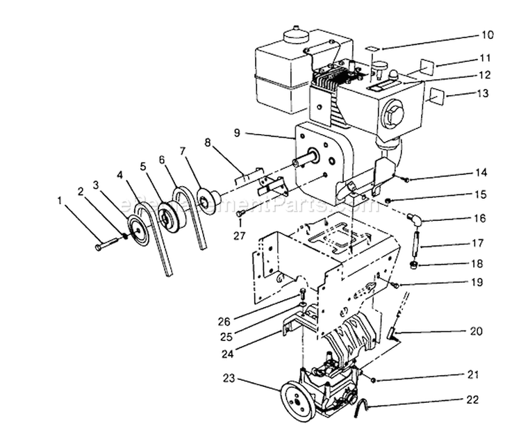 Engine Diagram and Parts List for 38570 8000001-8999999 - 1988 Toro Snow Blower