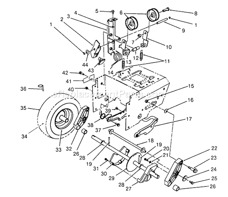 Traction Drive Assembly Diagram and Parts List for 38570 8000001-8999999 - 1988 Toro Snow Blower