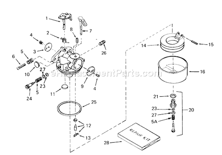 Carburetor Diagram and Parts List for 38573 8000001-8999999 - 1988 Toro Snow Blower